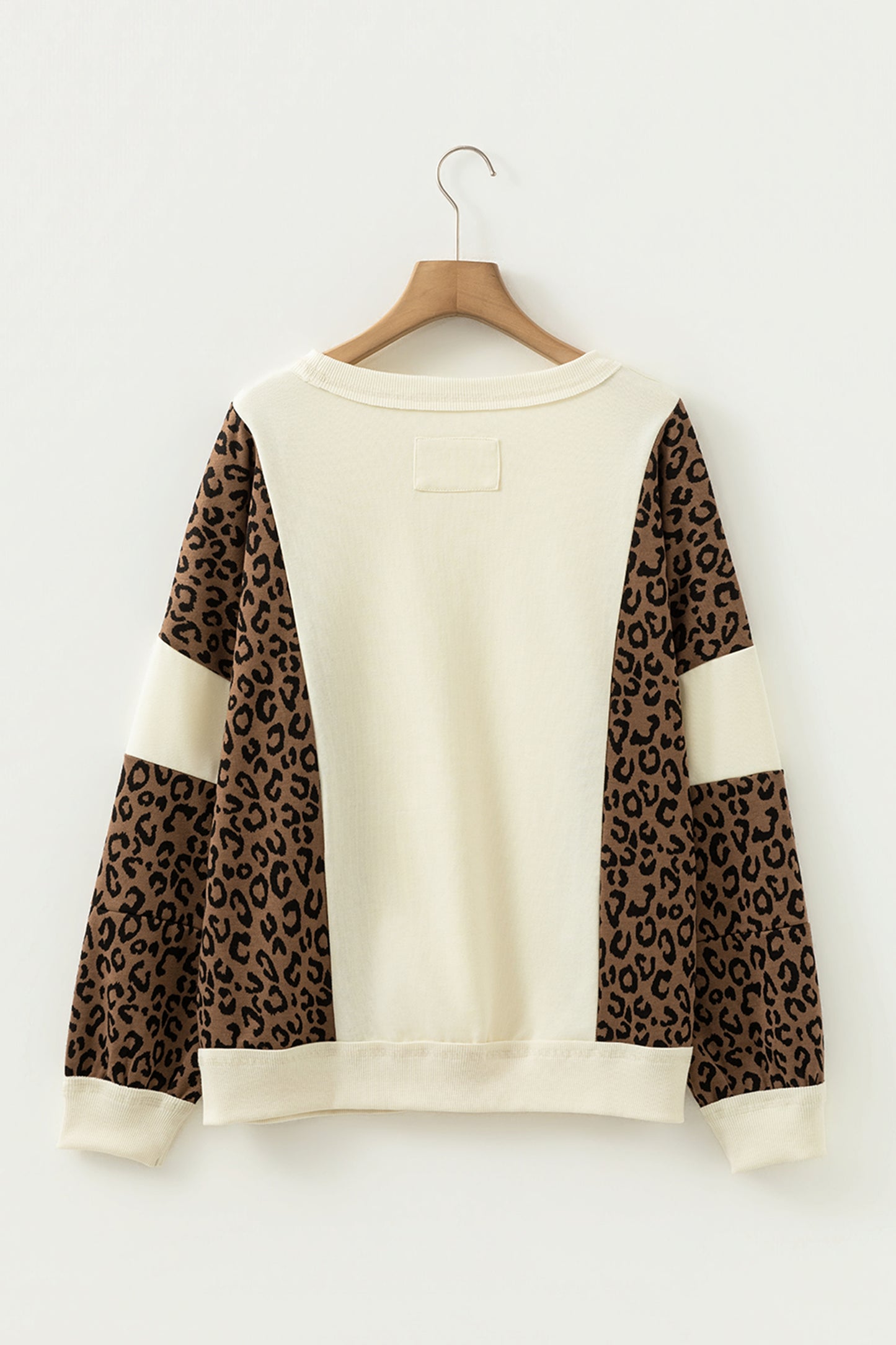 Beige Raw Seam Color Block Leopard Patchwork Baggy Long Sleeve Top-Tops/Long Sleeve Tops-[Adult]-[Female]-2022 Online Blue Zone Planet