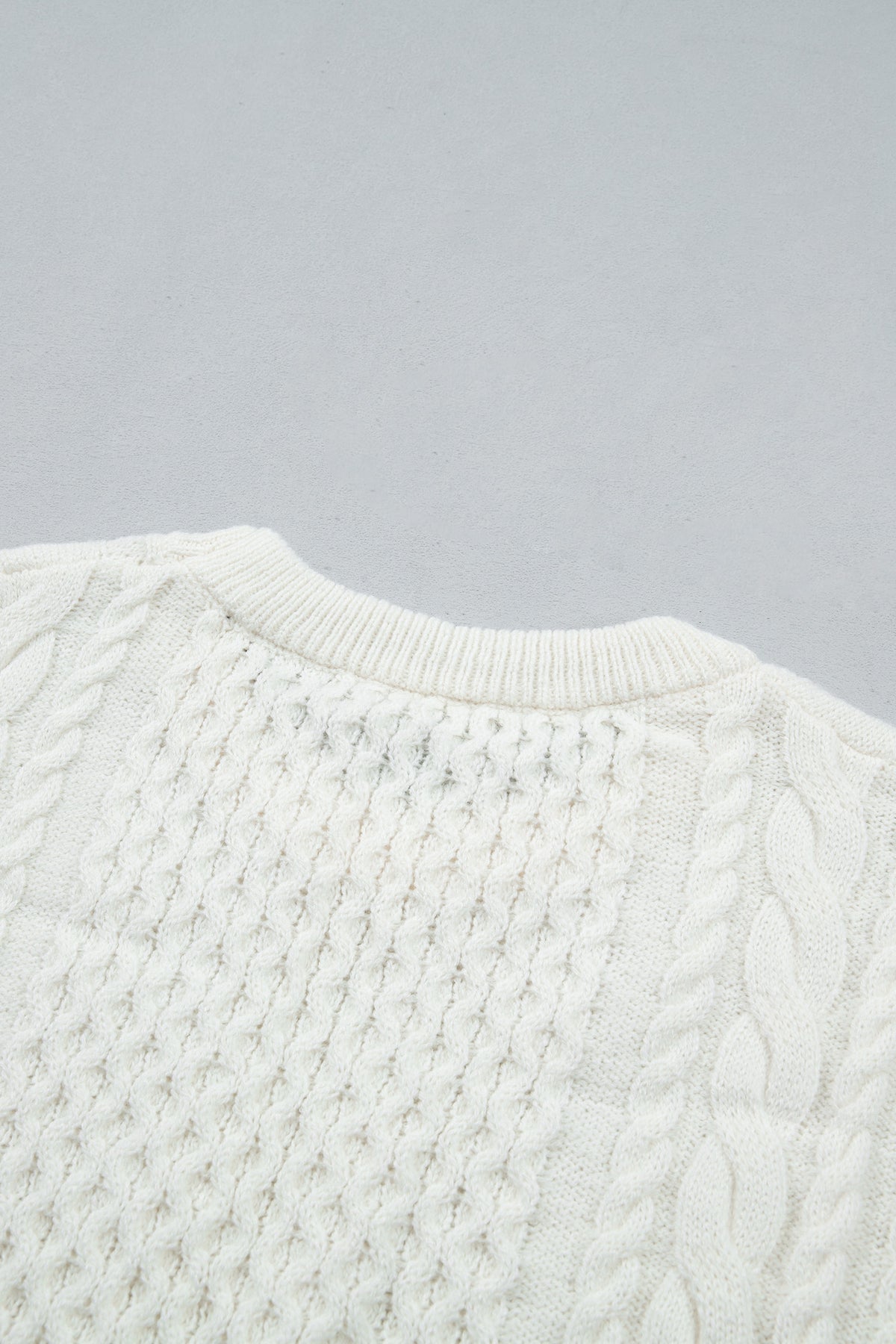 Beige Solid Color Cable Detail Knit Loose Round Neck Sweater-TOPS / DRESSES-[Adult]-[Female]-2022 Online Blue Zone Planet