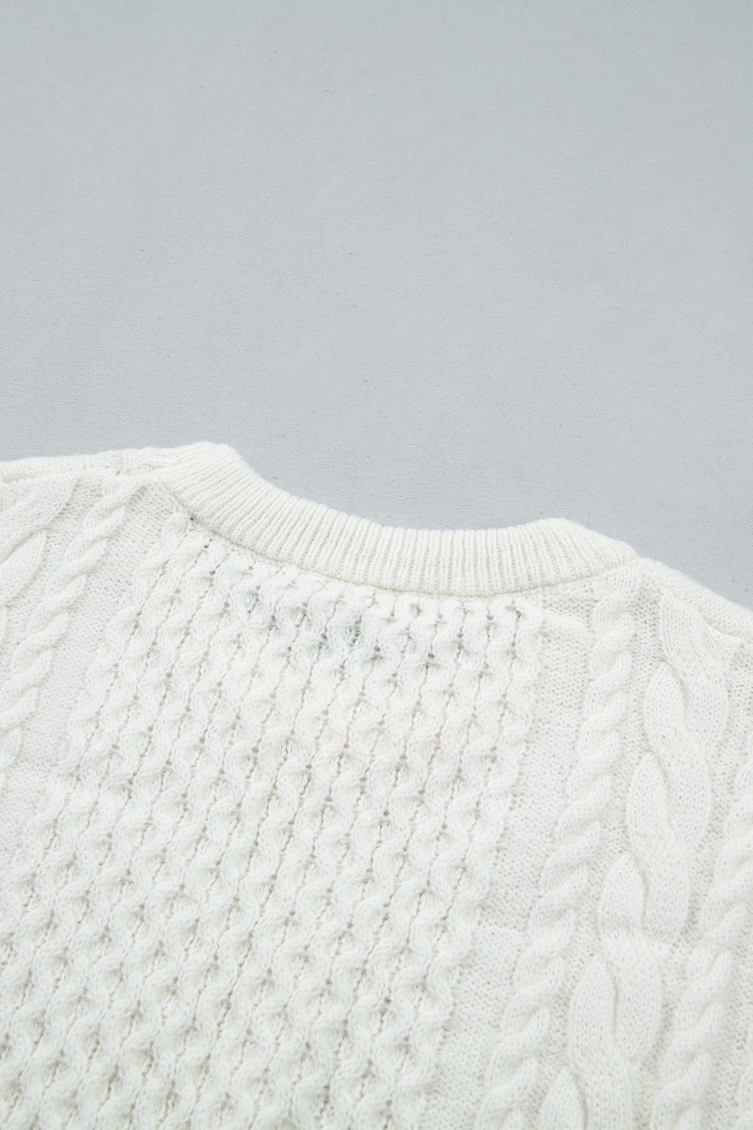 Beige Solid Color Cable Detail Knit Loose Round Neck Sweater-TOPS / DRESSES-[Adult]-[Female]-2022 Online Blue Zone Planet