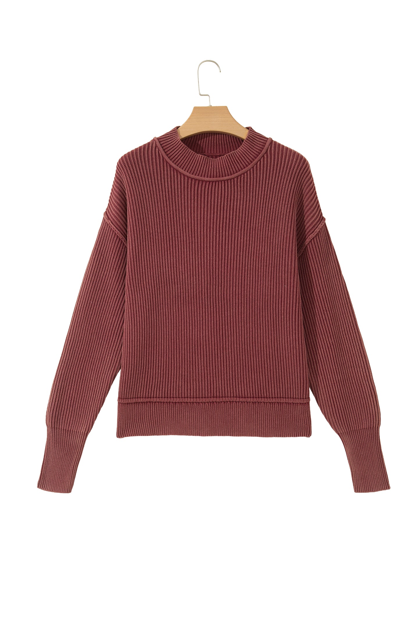 Red Dahlia Drop Shoulder High Neck Ribbed Sweater-Sweaters & Cardigans/Sweaters-[Adult]-[Female]-2022 Online Blue Zone Planet