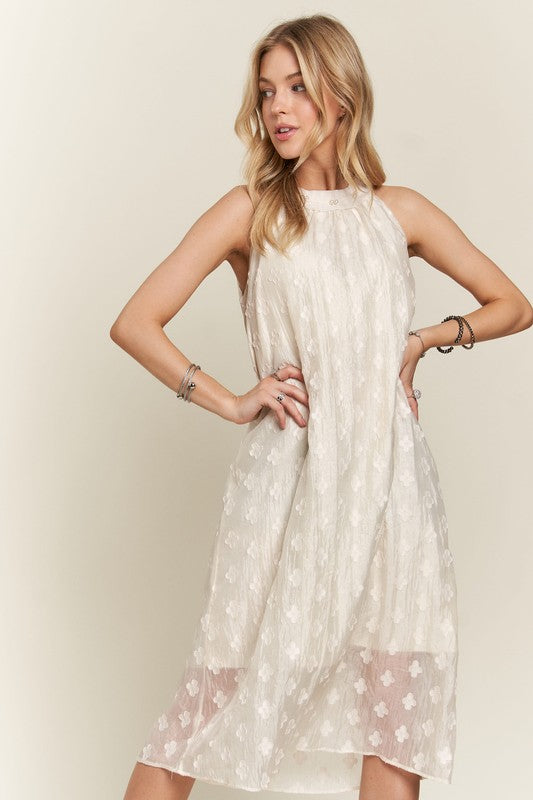 ADORA Applique Pearl Detail Grecian Neck Midi Dress-TOPS / DRESSES-[Adult]-[Female]-Beige-S-2022 Online Blue Zone Planet