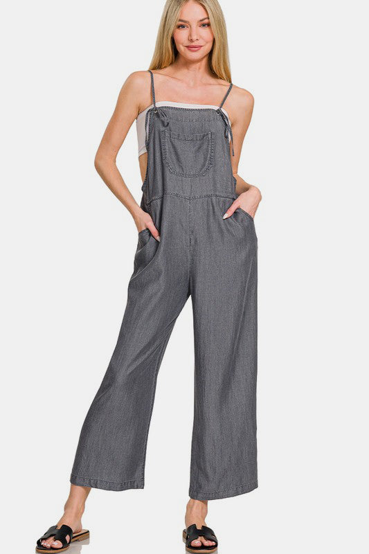 Zenana Washed Adjustable Strap Wide Leg Denim Overalls-TOPS / DRESSES-[Adult]-[Female]-Black-S-2022 Online Blue Zone Planet