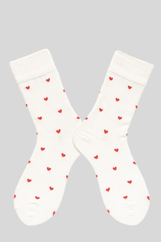 White Valentines Heart Pattern Crew Socks-Accessories/Socks-[Adult]-[Female]-White-ONE SIZE-2022 Online Blue Zone Planet