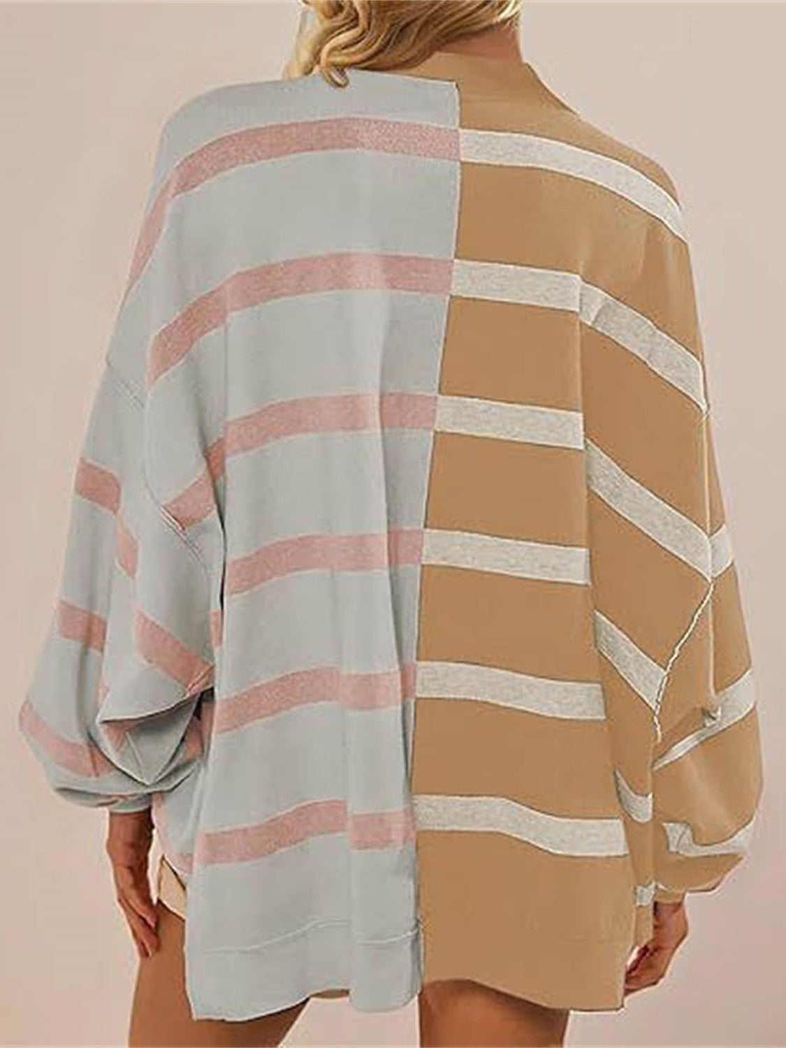 Striped Round Neck Long Sleeve Sweater-TOPS / DRESSES-[Adult]-[Female]-2022 Online Blue Zone Planet