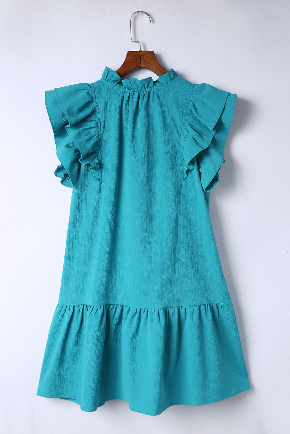 Green Tiered Ruffled Sleeves Mini Dress with Pockets Blue Zone Planet