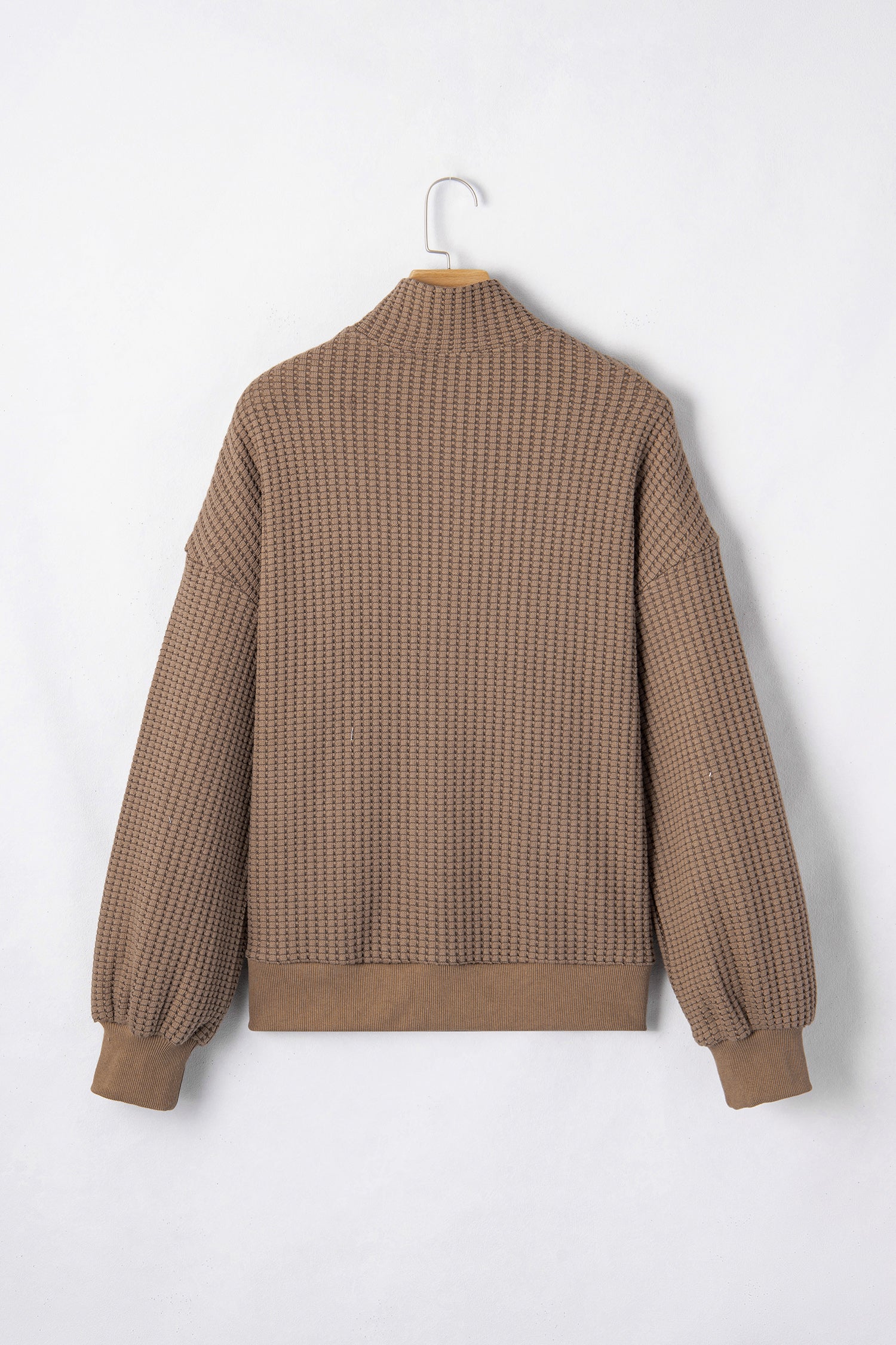 Casual Solid Color Textured Snap Button Collared Baggy Top-Tops/Long Sleeve Tops-[Adult]-[Female]-2022 Online Blue Zone Planet