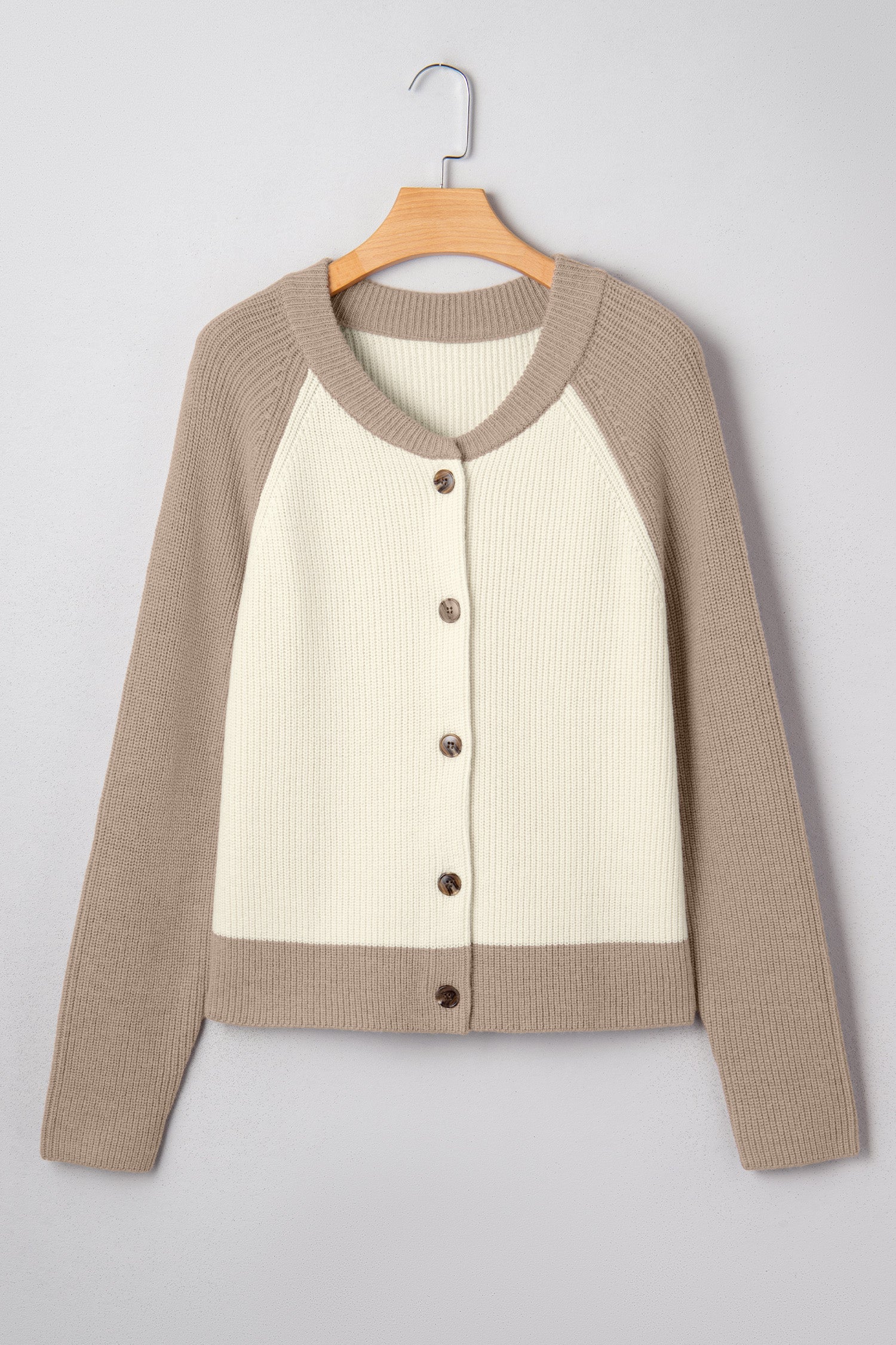 White Color Block Ribbed Knit Button Down Sweater Cardigan-Sweaters & Cardigans/Cardigans-[Adult]-[Female]-2022 Online Blue Zone Planet
