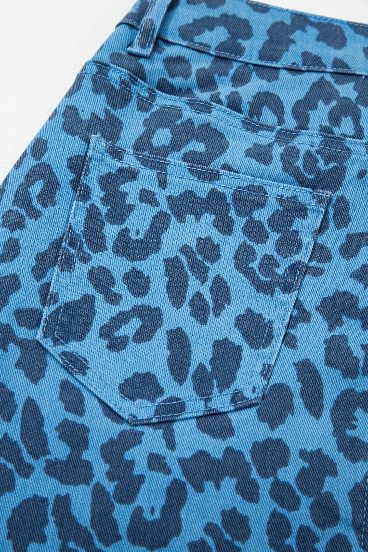 Sky Blue Leopard Denim Frayed Split Denim Midi Skirt-Bottoms/Skirts & Petticoat-[Adult]-[Female]-2022 Online Blue Zone Planet