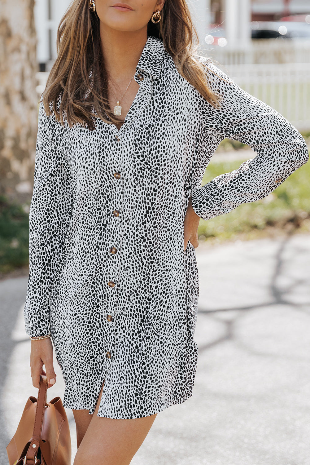 Zone Planet | Long Sleeve Leopard Animal Print Shirt Dress - Zone Planet | Long Sleeve Leopard Animal Print Shirt Dress -