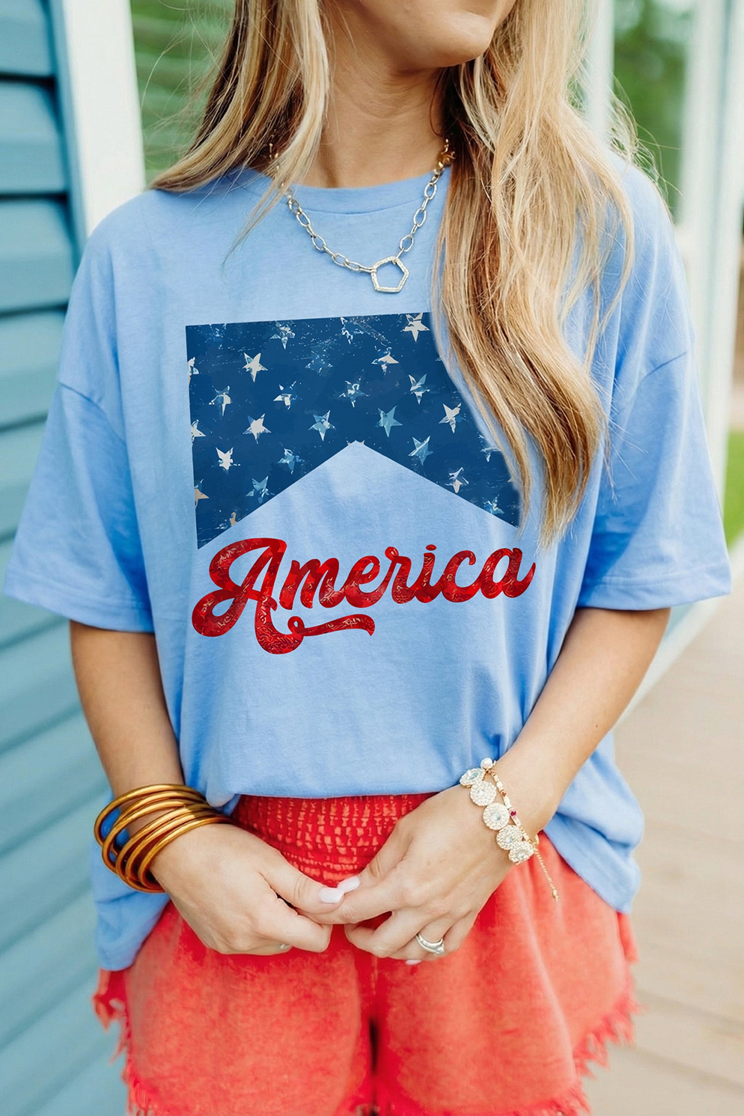 Myosotis America Fashion Print Relaxed T Shirt-Graphic/Graphic Tees-[Adult]-[Female]-2022 Online Blue Zone Planet