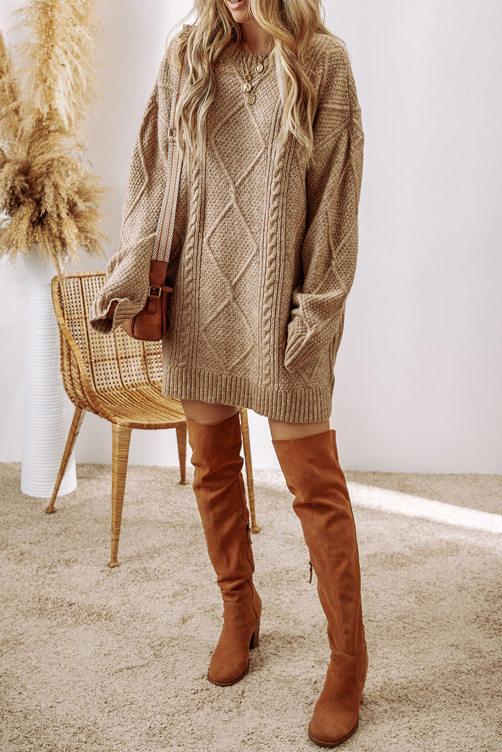 long sweaters for dresses Seta T Women's Spring Fall 2 Piece Outfits Knitted Long Sleeve Turtleneck Sweaters with Tank Bodycon Midi Sweater Dress Set Blue Small