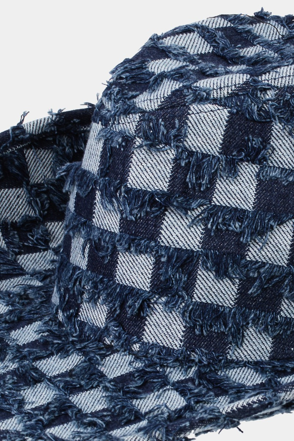 Fame Checkered Fringe Denim Cowboy Hat-HATS-[Adult]-[Female]-2022 Online Blue Zone Planet