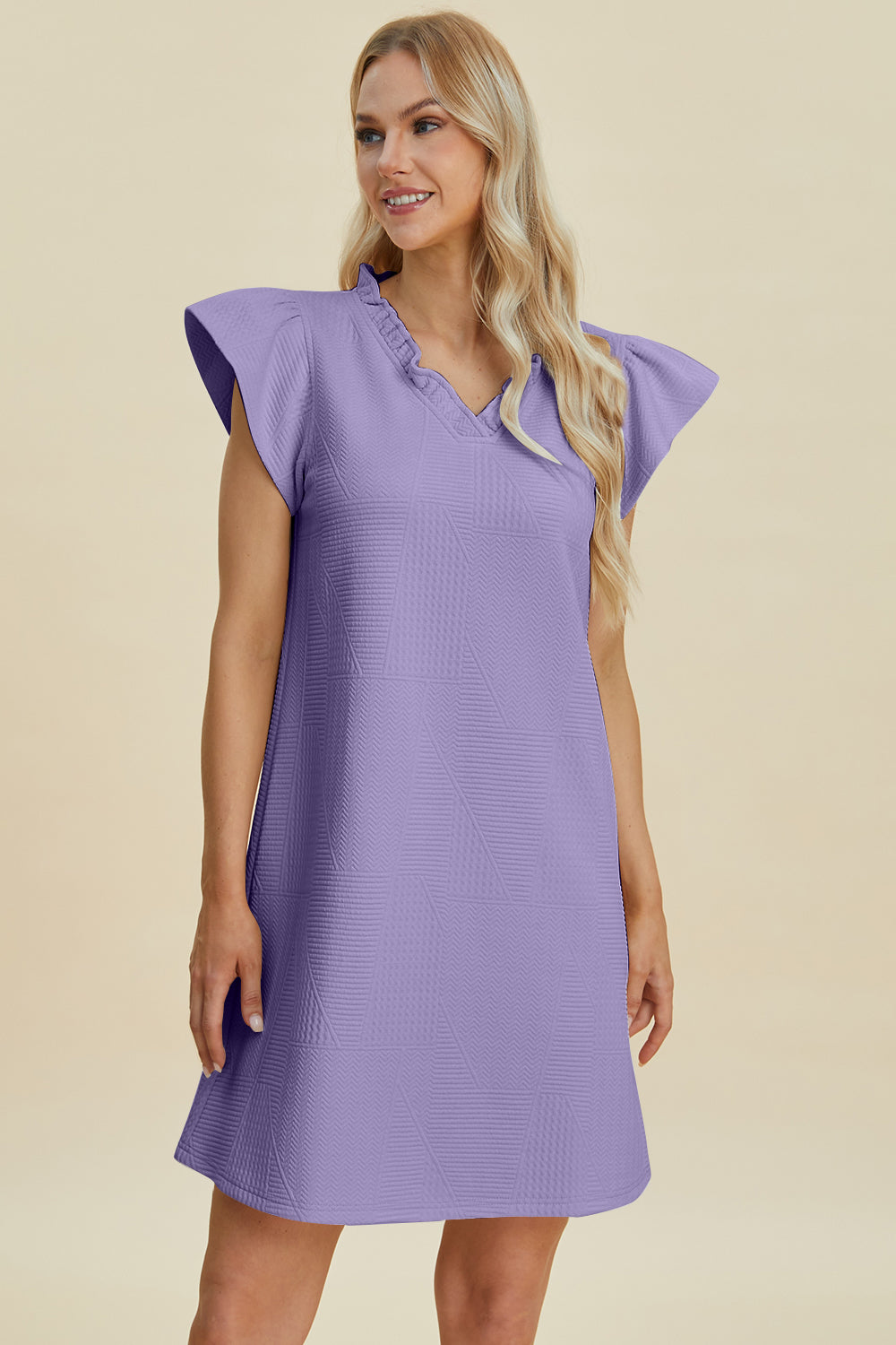 Double Take Full Size Ruffled V-Neck Cap Sleeve Dress-TOPS / DRESSES-[Adult]-[Female]-2022 Online Blue Zone Planet