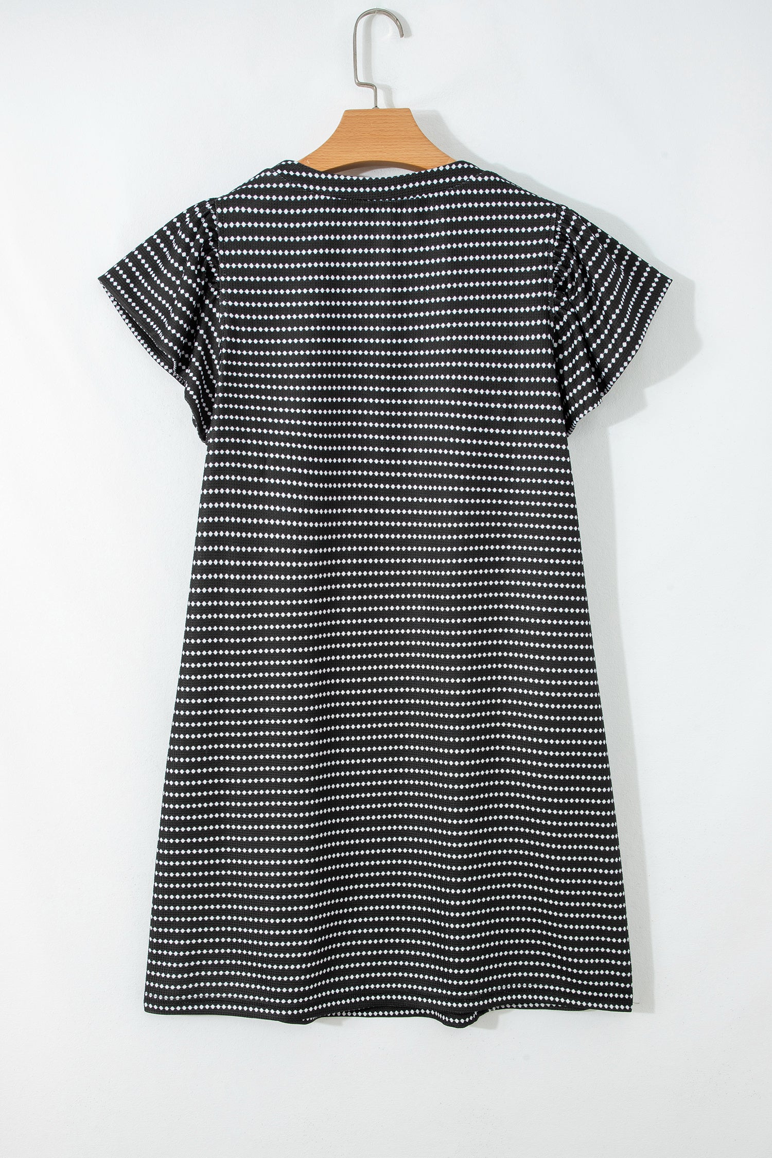 Black Stripe Textured Knit V Neck Flutter Sleeve Shift Mini Dress-TOPS / DRESSES-[Adult]-[Female]-2022 Online Blue Zone Planet