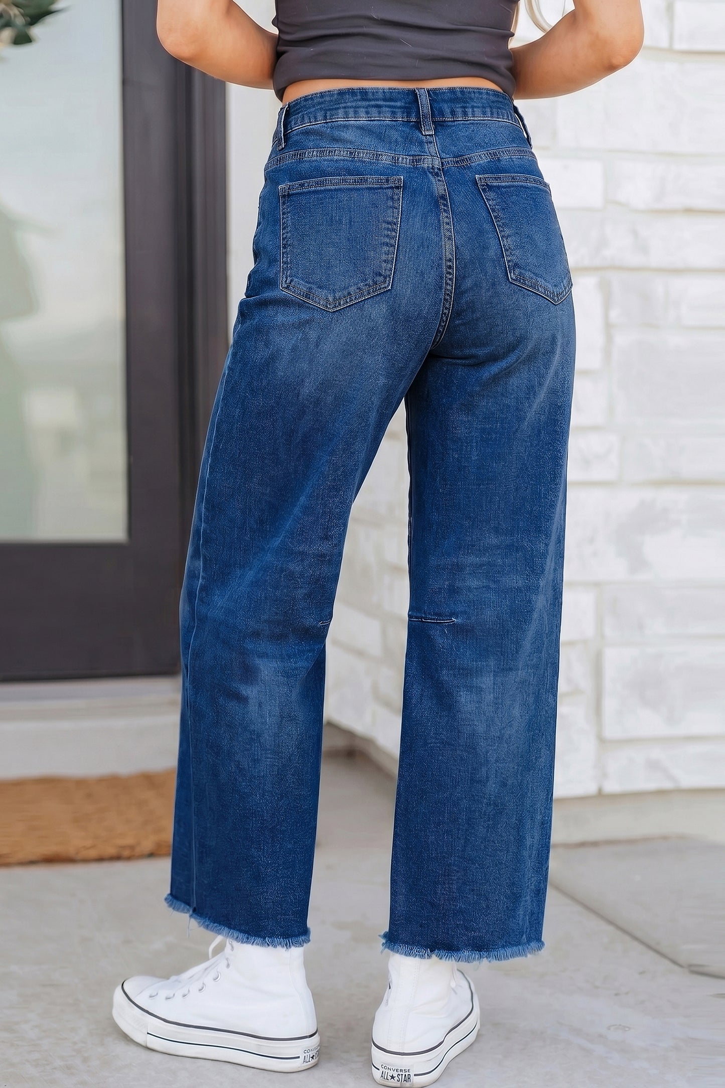 Sail Blue Frayed Cropped Straight Jeans-Bottoms/Jeans-[Adult]-[Female]-2022 Online Blue Zone Planet