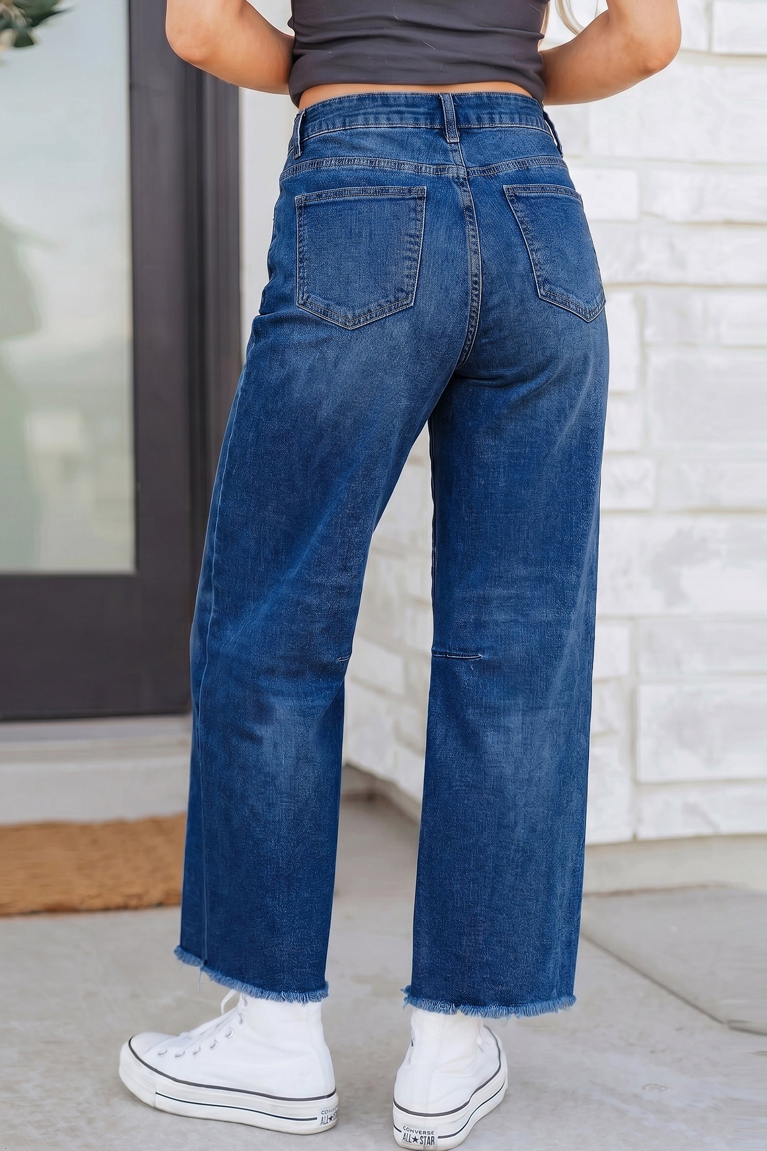 Sail Blue Frayed Cropped Straight Jeans-Bottoms/Jeans-[Adult]-[Female]-2022 Online Blue Zone Planet