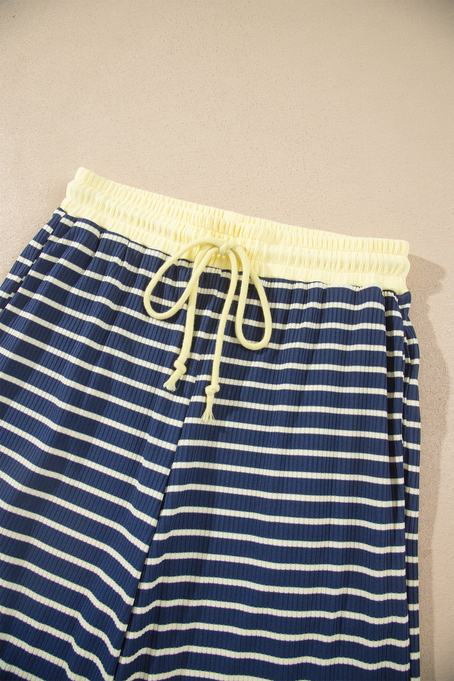 Blue Stripe Color Block Patchwork Zip V Neck Pullover Loose Pants 2pcs Set-Two Piece Sets/Pant Sets-[Adult]-[Female]-2022 Online Blue Zone Planet