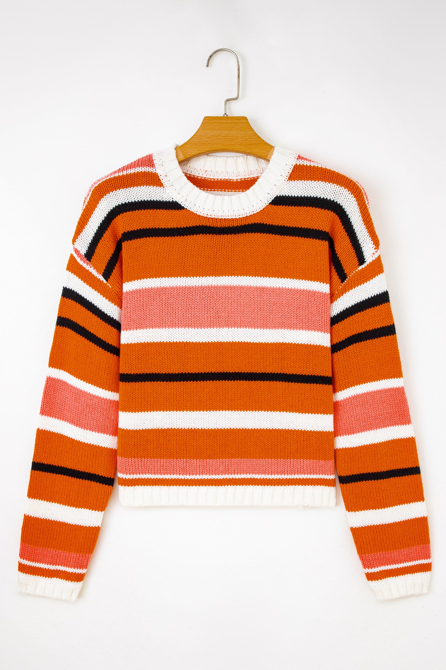 Orange Stripe Drop Shoulder Cropped Pullover Sweater-TOPS / DRESSES-[Adult]-[Female]-2022 Online Blue Zone Planet