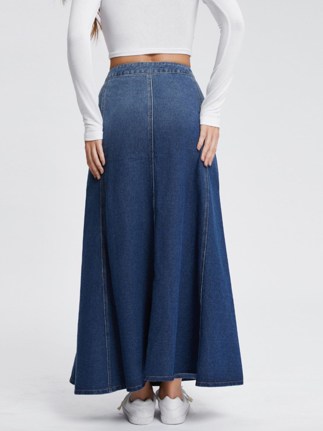 Button-Fly Hight Rise Denim Skirt-BOTTOMS SIZES SMALL MEDIUM LARGE-[Adult]-[Female]-2022 Online Blue Zone Planet