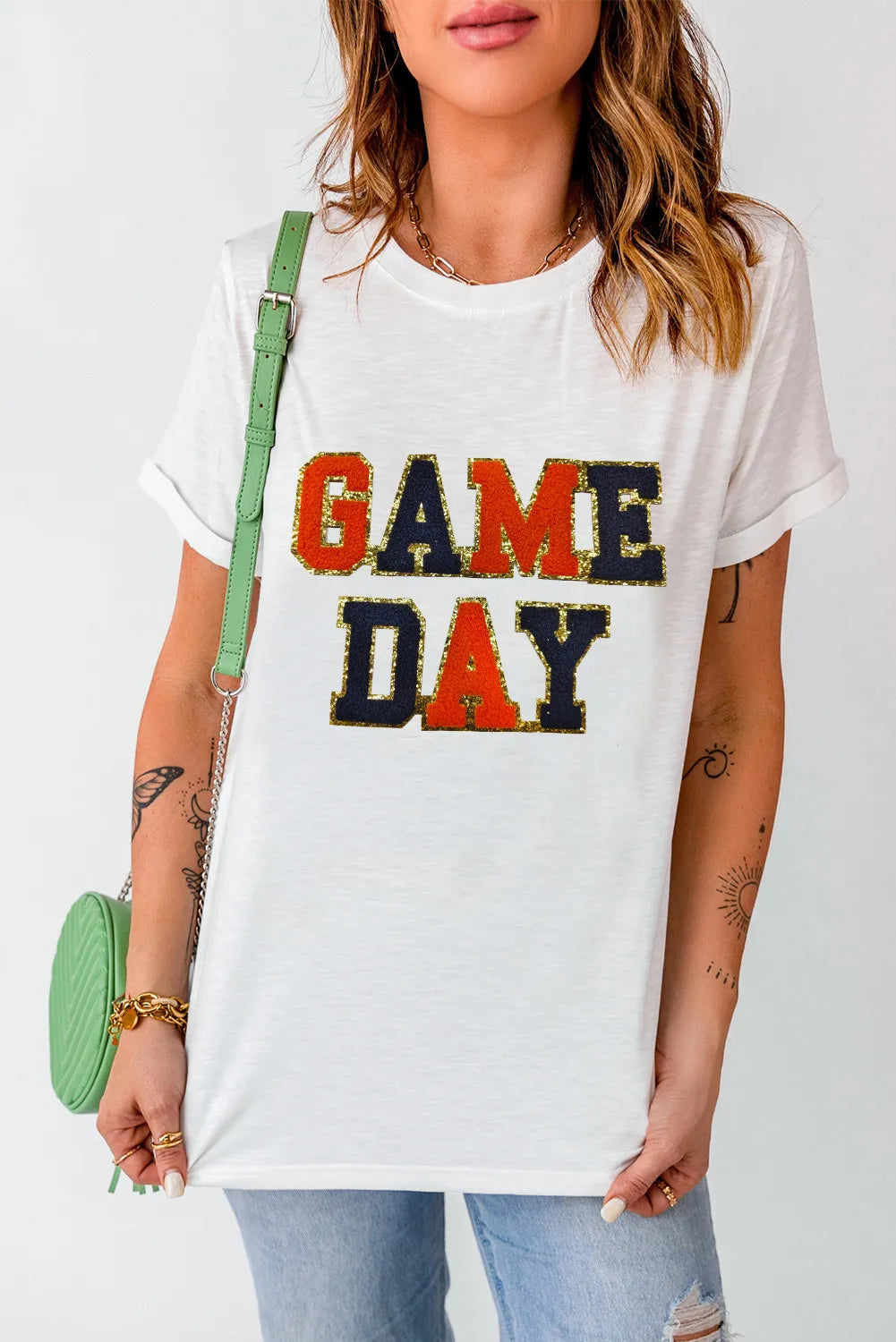 GAME DAY Round Neck Short Sleeve T-Shirt-TOPS / DRESSES-[Adult]-[Female]-White-S-2022 Online Blue Zone Planet