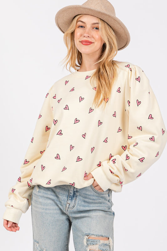 SAGE + FIG Heart Printed Contrast Long Sleeve Sweatshirt-TOPS / DRESSES-[Adult]-[Female]-Cream-S-2022 Online Blue Zone Planet