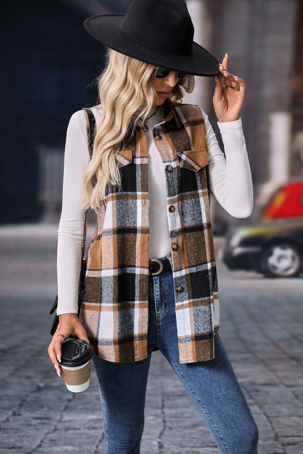 Blue Zone Planet | Plaid Button Up Vest Coat-TOPS / DRESSES-[Adult]-[Female]-2022 Online Blue Zone Planet