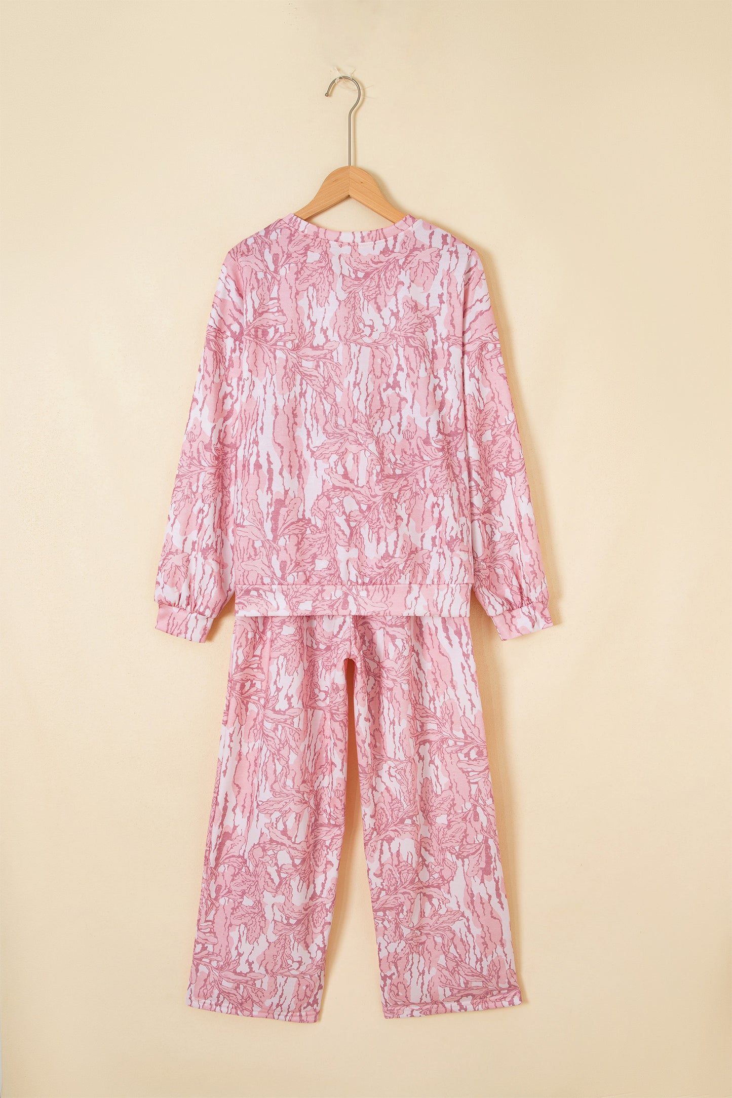 Pink Abstract Floral Print Loose Pullover Drawstring Pants 2pcs Set-Two Piece Sets/Pant Sets-[Adult]-[Female]-2022 Online Blue Zone Planet