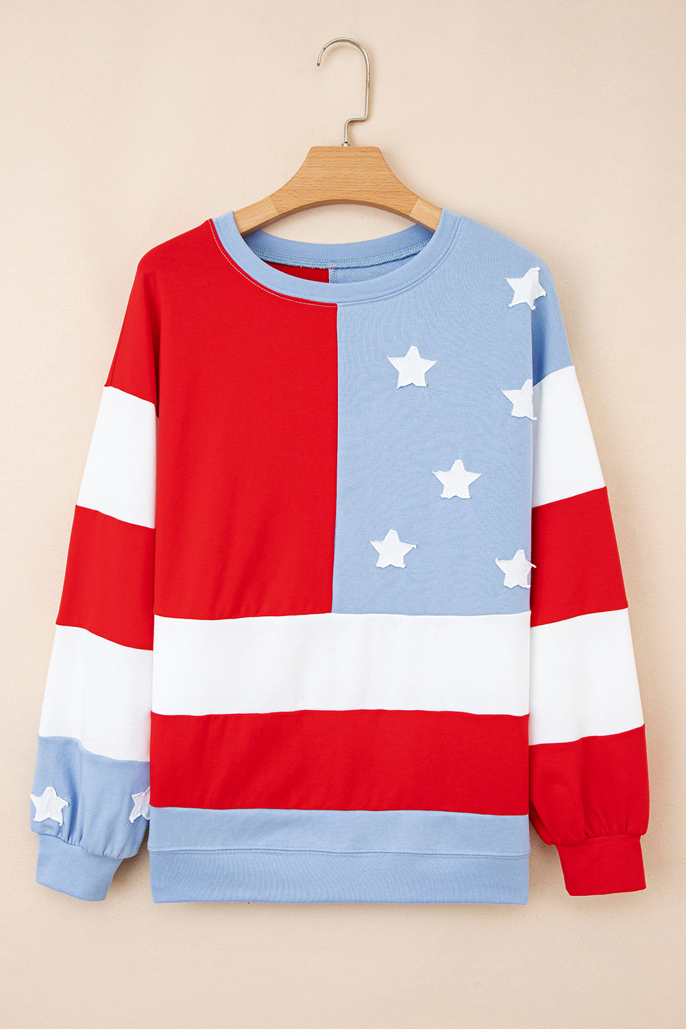 Multicolour American Flag Vintage Oversized Pullover Sweatshirt-Tops/Sweatshirts & Hoodies-[Adult]-[Female]-2022 Online Blue Zone Planet