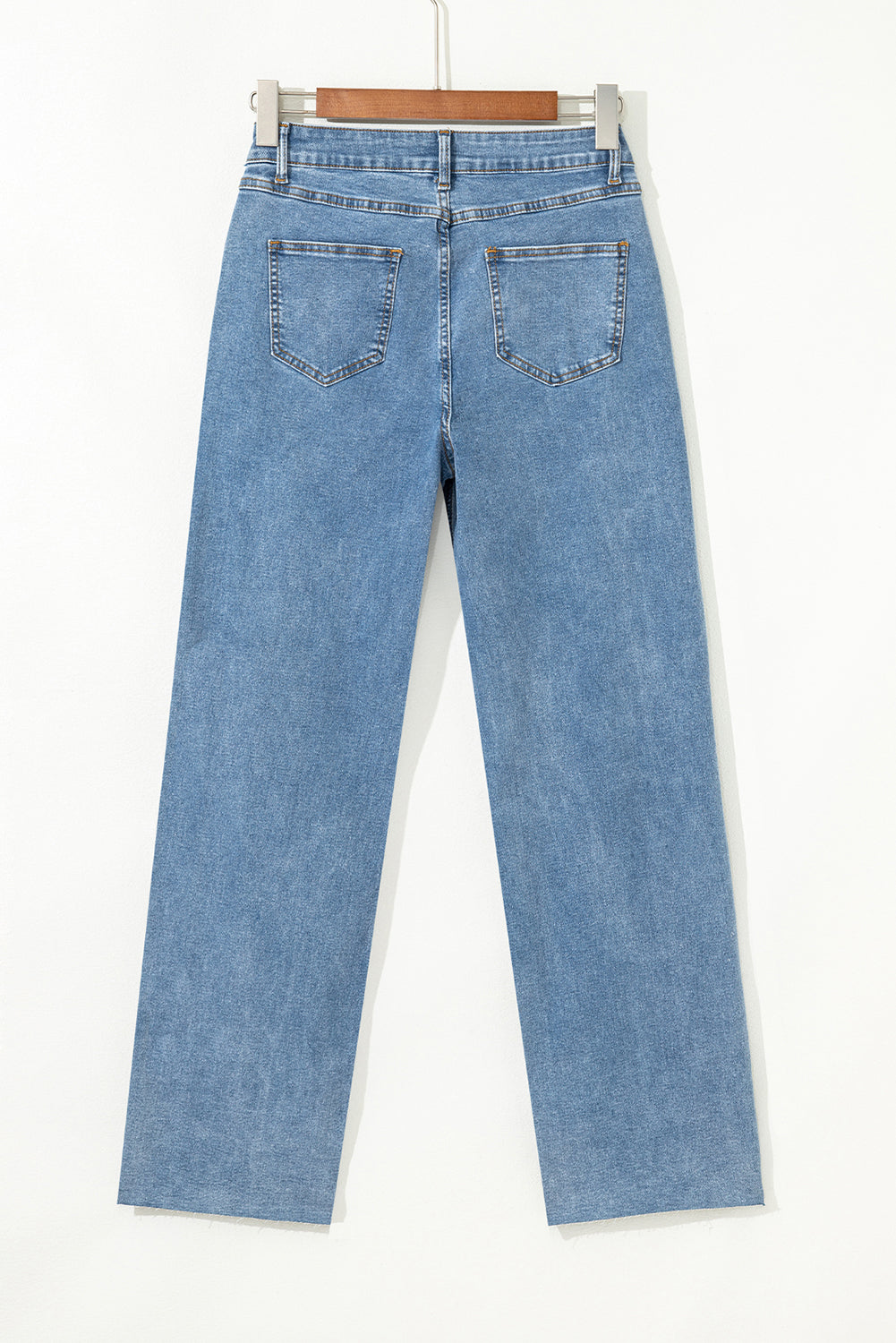 Blue Mid Rise Asymmetrical Waist Wide Leg Jeans-Bottoms/Jeans-[Adult]-[Female]-2022 Online Blue Zone Planet