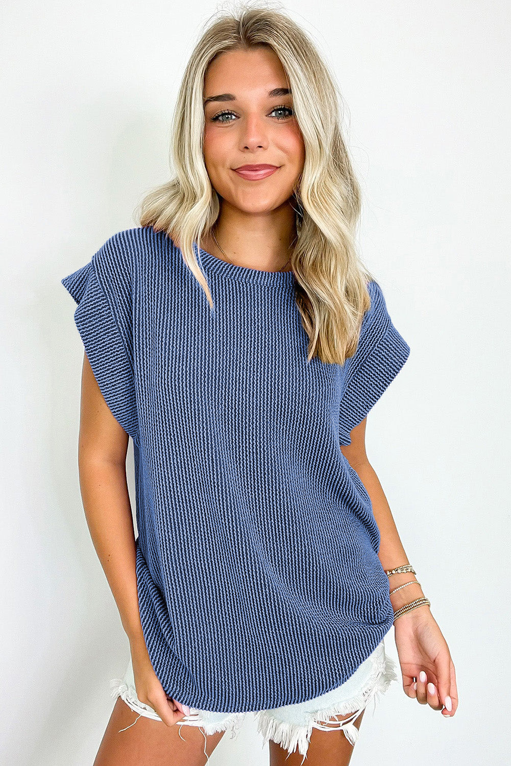 Gray Twisted Rib Wide Sleeve Crew Neck T Shirt-Tops/Tops & Tees-[Adult]-[Female]-2022 Online Blue Zone Planet
