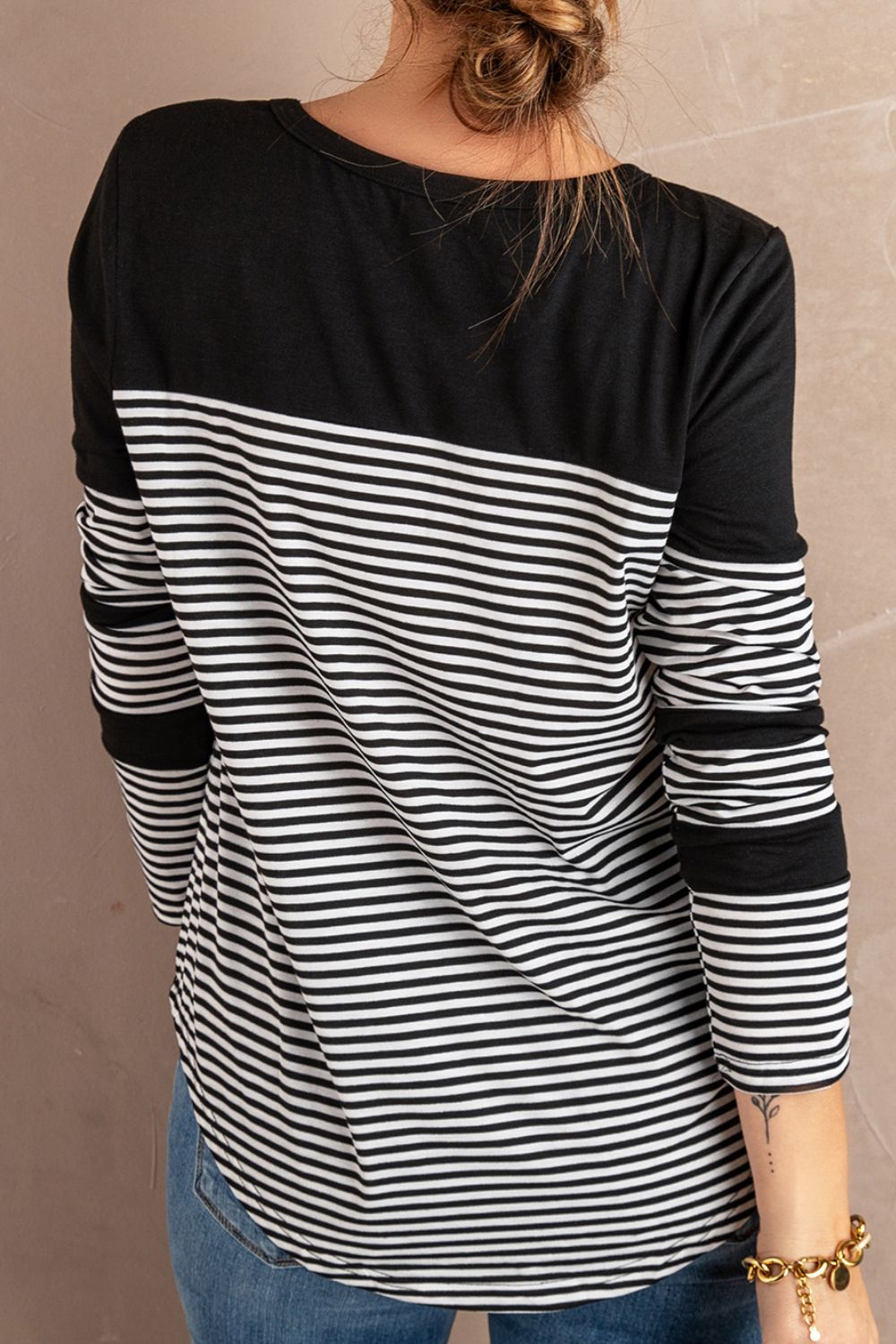 Blue Zone Planet | Striped Round Neck Long Sleeve T-Shirt-TOPS / DRESSES-[Adult]-[Female]-2022 Online Blue Zone Planet