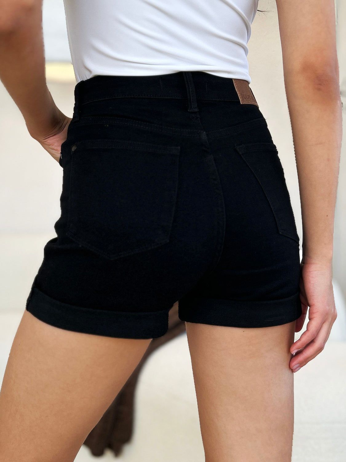 Judy Blue Full Size High Waist Tummy Control Cuffed Denim Shorts-BOTTOMS SIZES SMALL MEDIUM LARGE-[Adult]-[Female]-2022 Online Blue Zone Planet