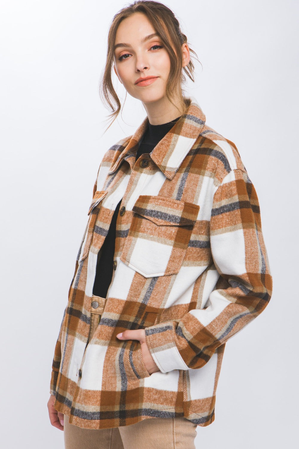 Love Tree Plaid Button Up Shacket-TOPS / DRESSES-[Adult]-[Female]-2022 Online Blue Zone Planet