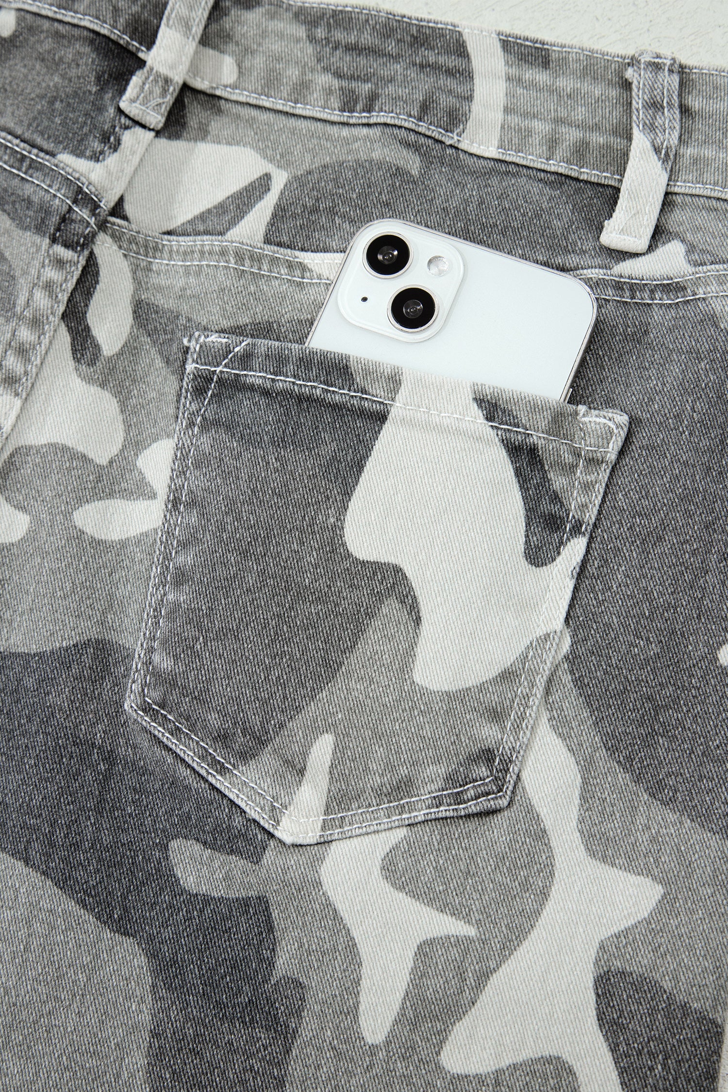 Green Camo Pattern Cotton Denim Shift Jeans-Bottoms/Jeans-[Adult]-[Female]-2022 Online Blue Zone Planet