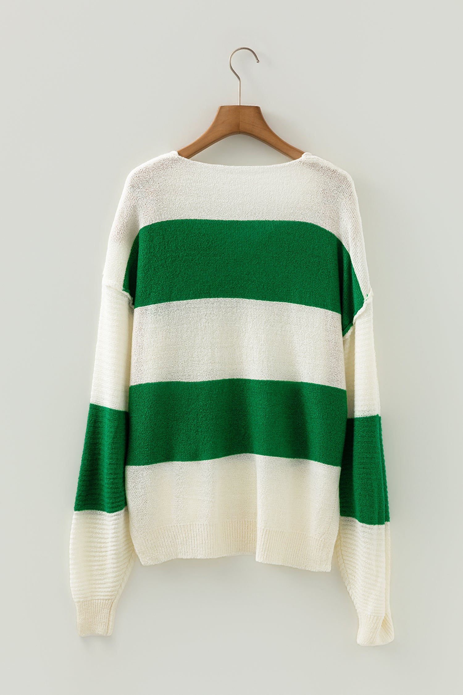 Red Stripe Loose Color Block Drop Shoulder Bubble Sleeve Sweater-TOPS / DRESSES-[Adult]-[Female]-2022 Online Blue Zone Planet
