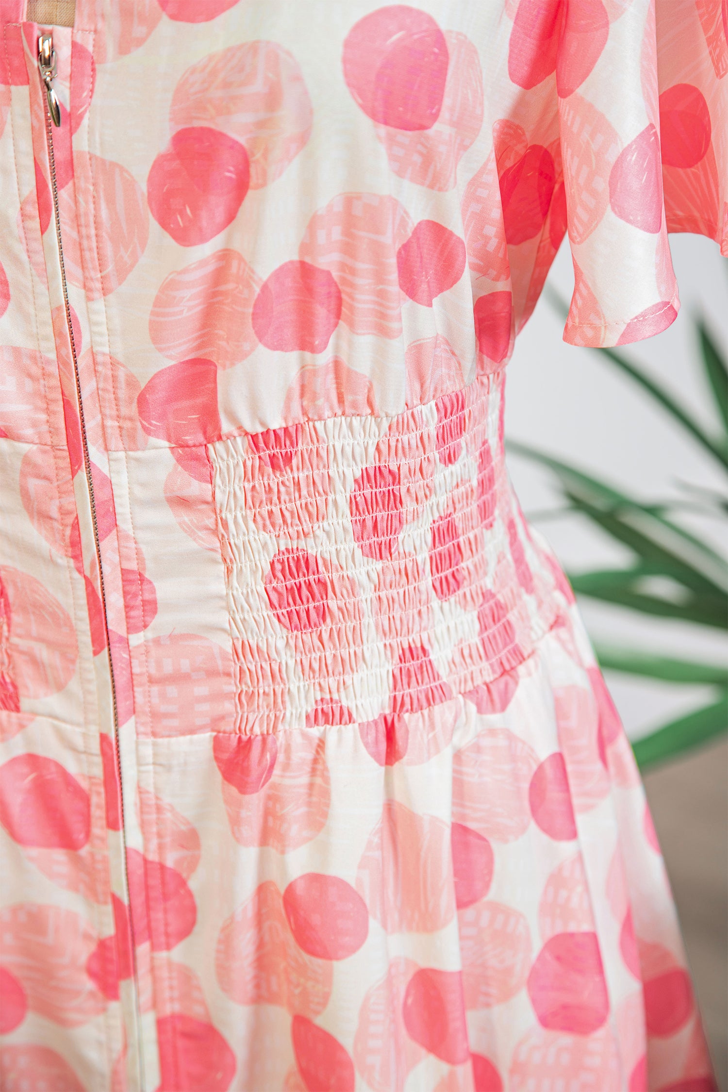 Pink Polka Dot Printed Ruffle Short Sleeve Zip Up Long Dress-TOPS / DRESSES-[Adult]-[Female]-2022 Online Blue Zone Planet