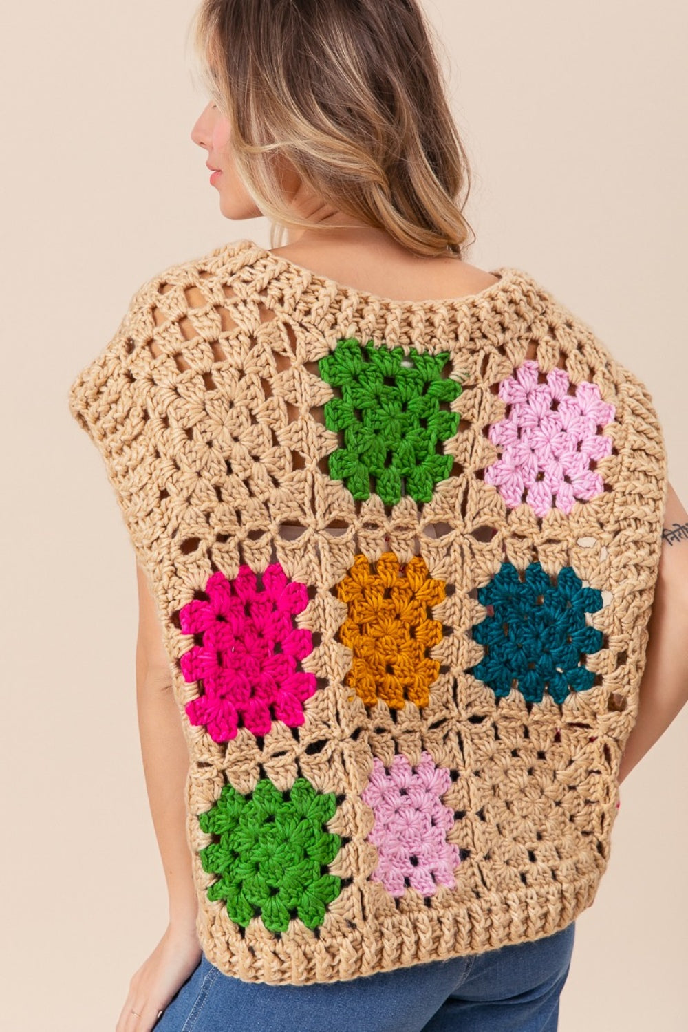 BiBi Granny Square Openwork Sweater Vest-TOPS / DRESSES-[Adult]-[Female]-2022 Online Blue Zone Planet