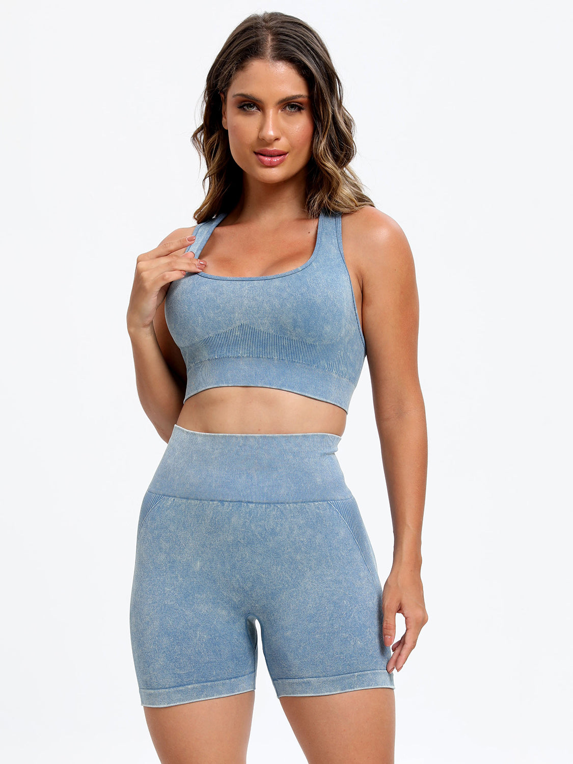 Blue Zone Planet | Scoop Neck Wide Strap Top and Shorts Active Set-TOPS / DRESSES-[Adult]-[Female]-Light Blue-S-2022 Online Blue Zone Planet