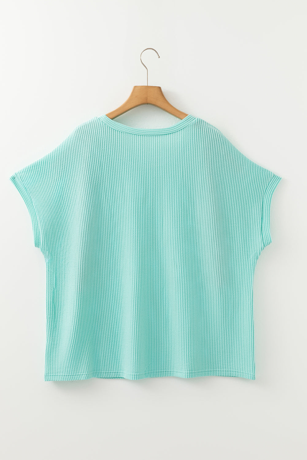Light Blue Twisted Rib Contrast Pocket Knit Crew Neck Plus Size T Shirt-Plus Size/Plus Size Tops/Plus Size Tops & Tees-[Adult]-[Female]-2022 Online Blue Zone Planet