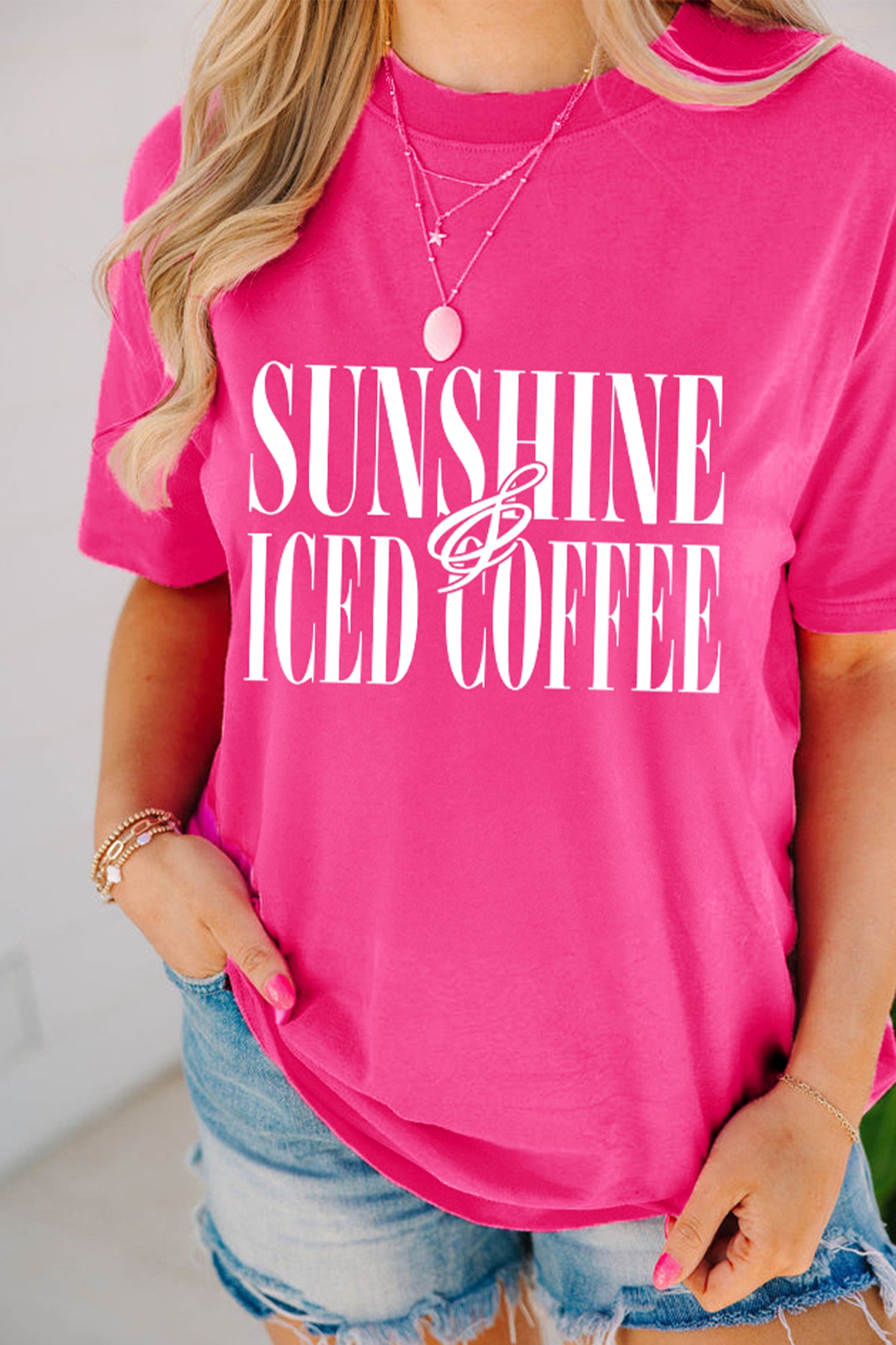 Rose Red Sunshine Iced Coffee Casual Summer T Shirt-Graphic/Graphic Tees-[Adult]-[Female]-2022 Online Blue Zone Planet