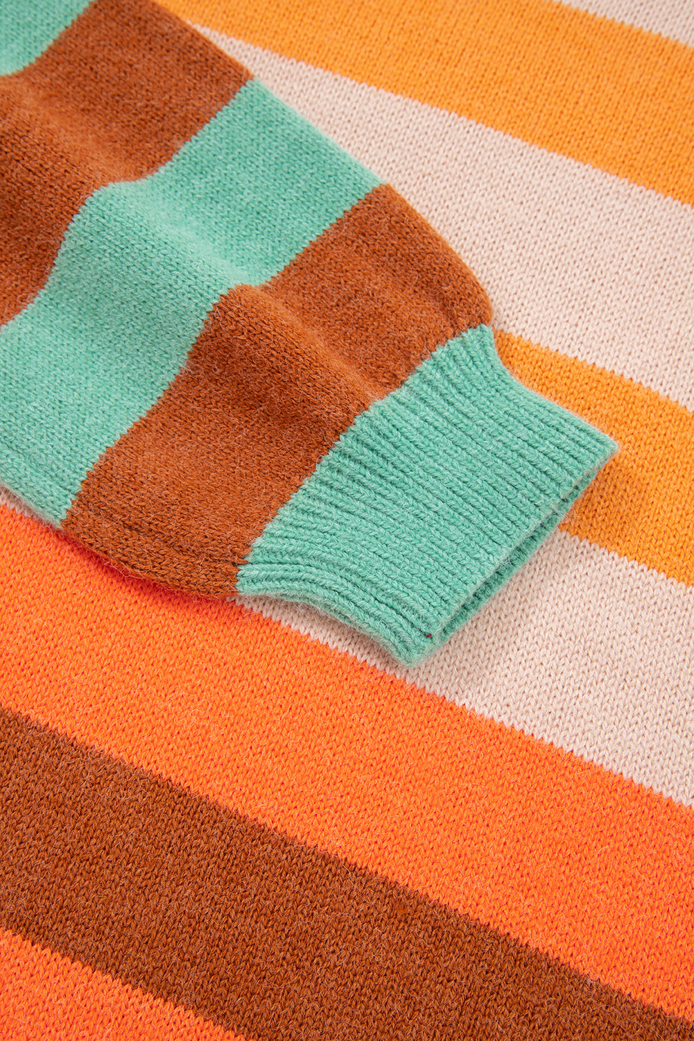 Orange Stripe Color Block High Neck Drop Shoulder Cozy Sweater-Sweaters & Cardigans/Sweaters-[Adult]-[Female]-2022 Online Blue Zone Planet