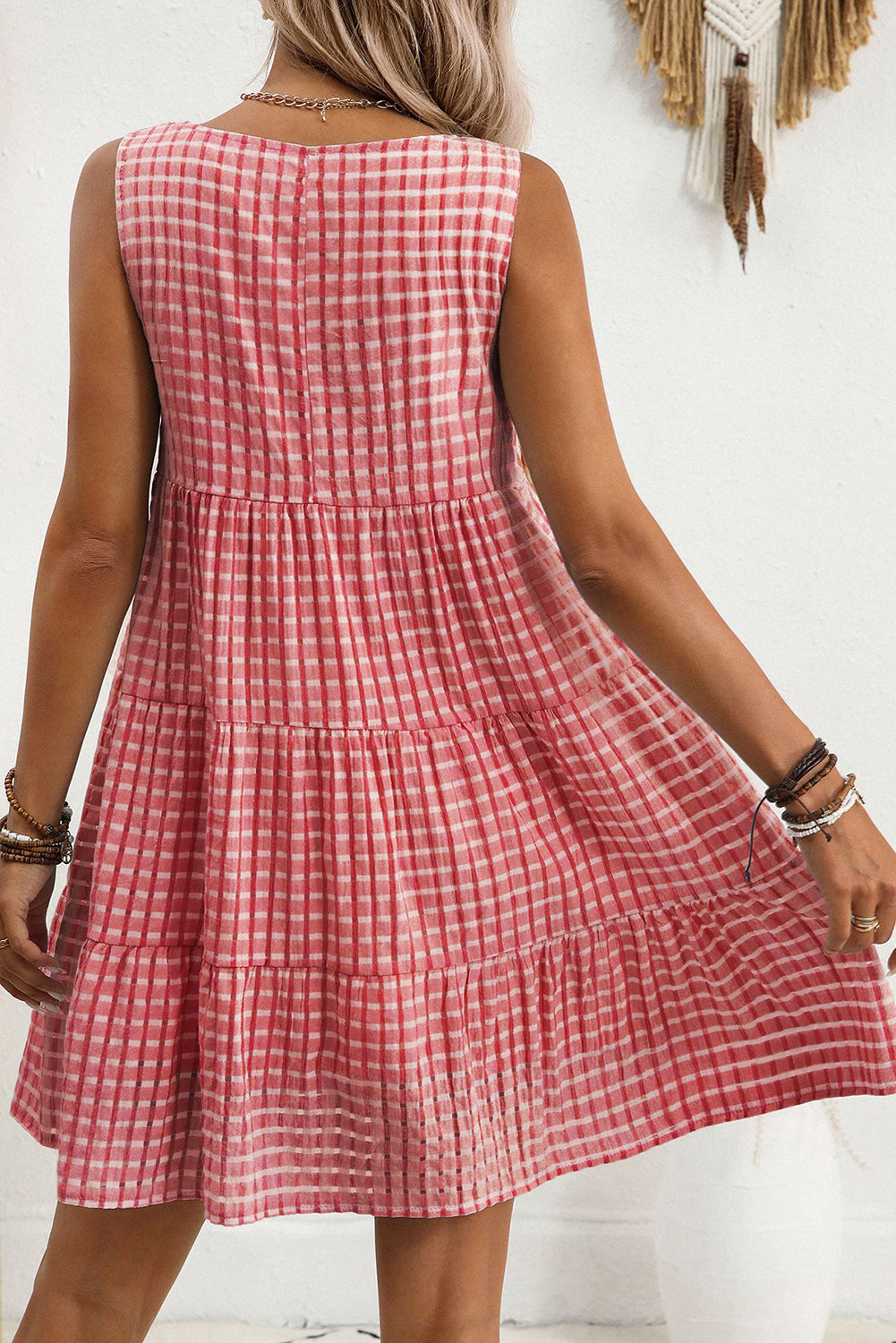 White Gingham High Waist Sleeveless Mini Dress-Short Dresses-[Adult]-[Female]-2022 Online Blue Zone Planet