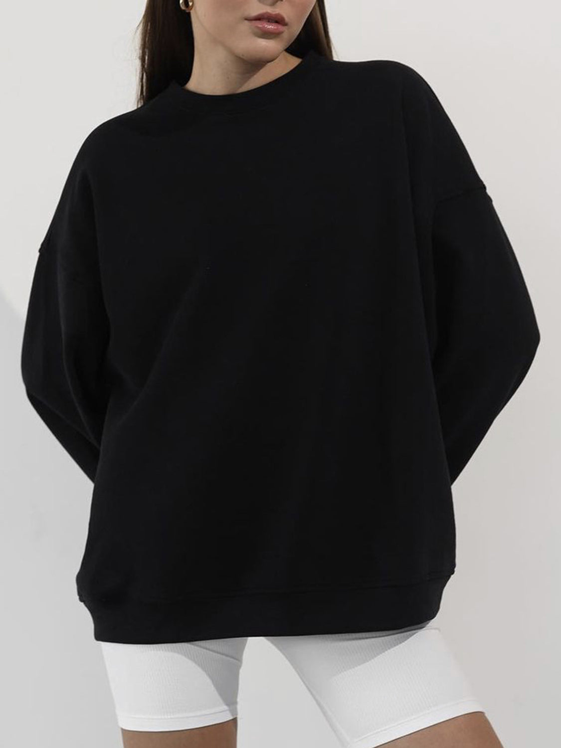 Round Neck Dropped Shoulder Long Sleeve Sweatshirt-TOPS / DRESSES-[Adult]-[Female]-2022 Online Blue Zone Planet