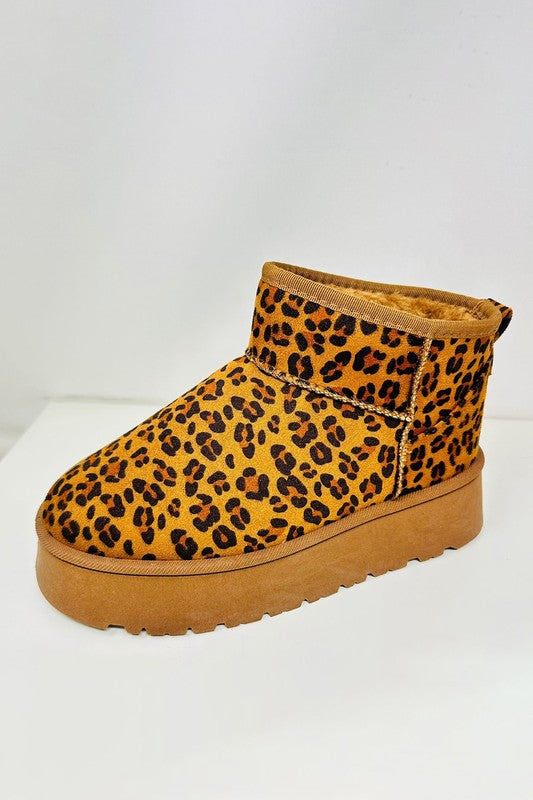 WILD DIVA Leopard Suede Round Toe Platform Booties-SHOES-[Adult]-[Female]-2022 Online Blue Zone Planet