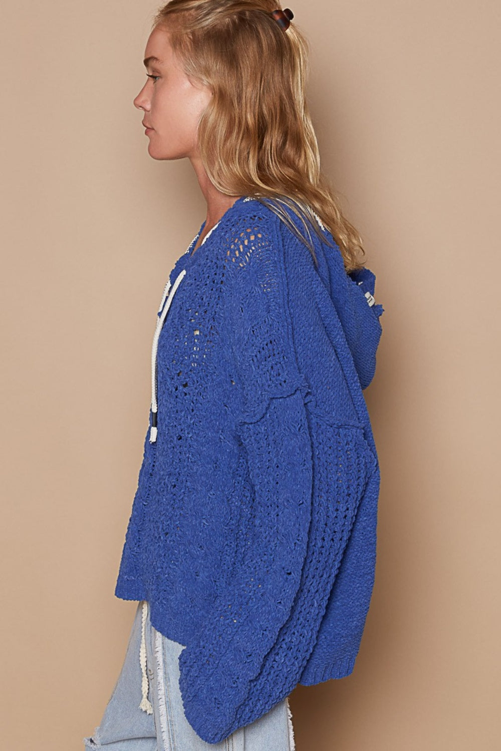 POL Cable Knit Hooded Chenille Sweater-Tops / Dresses-[Adult]-[Female]-2022 Online Blue Zone Planet