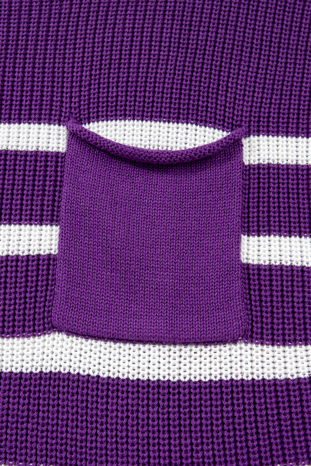 Purple Stripe Raw Edge Patched Pocket Short Sleeve Knit Sweater-Sweaters & Cardigans/Short Sleeve Sweaters-[Adult]-[Female]-2022 Online Blue Zone Planet