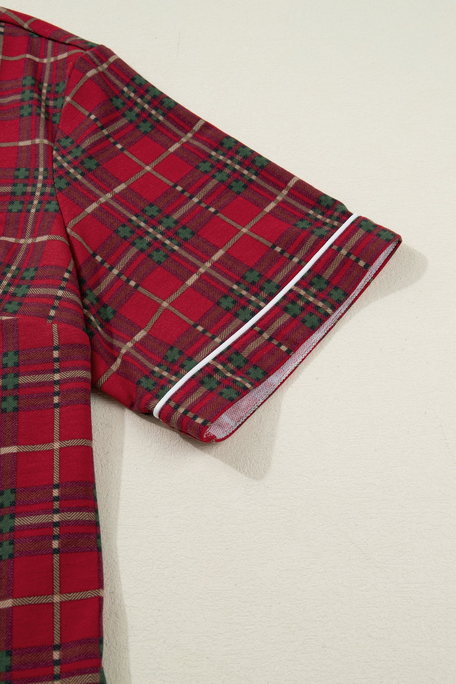 Red Plus Size Plaid Short Sleeve Shirt Loose Pants 2pcs Pajama Set-Plus Size/Plus Size Loungewear-[Adult]-[Female]-2022 Online Blue Zone Planet