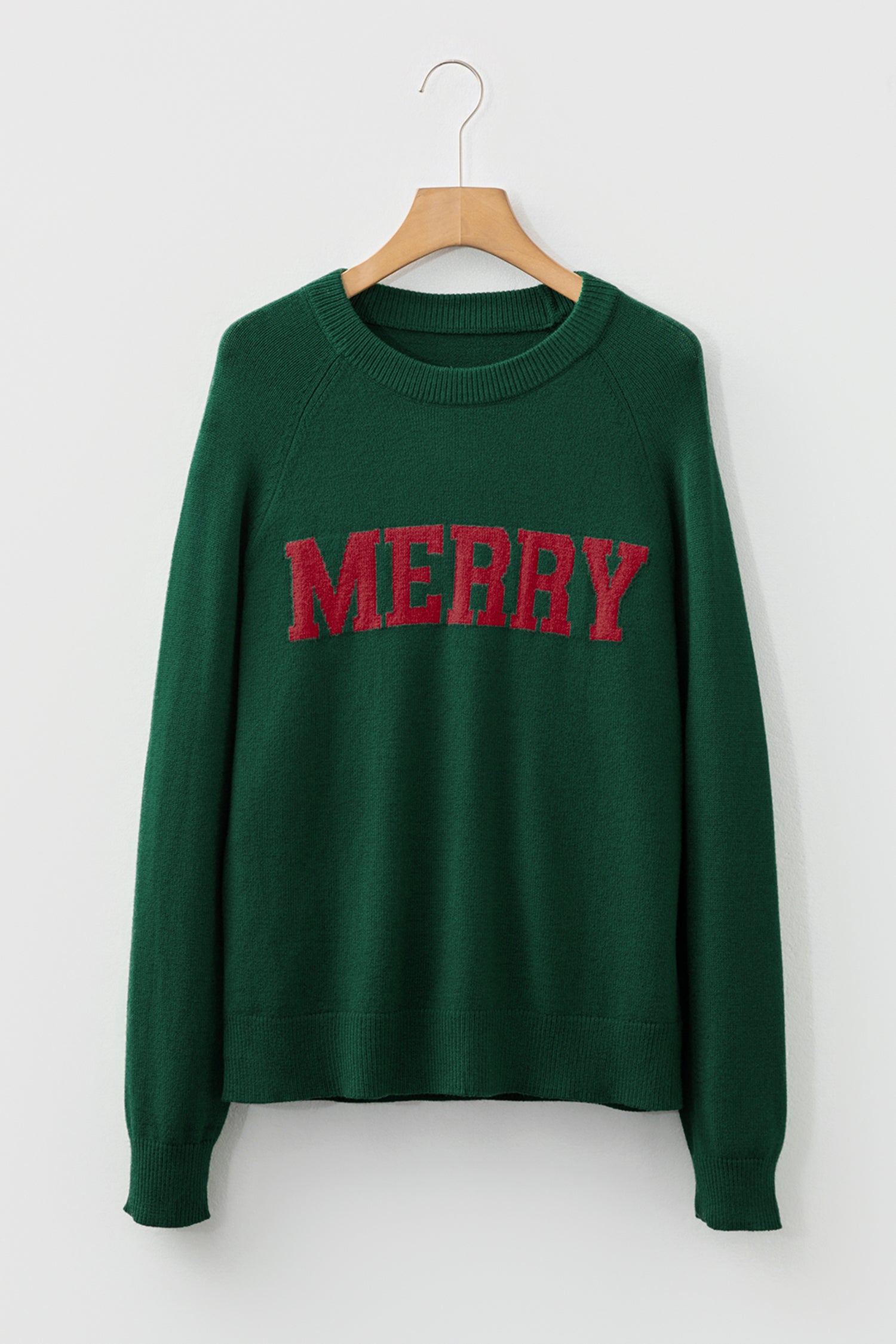 Blackish Green Merry Letter Pattern Christmas Raglan Sleeve Sweater-TOPS / DRESSES-[Adult]-[Female]-2022 Online Blue Zone Planet