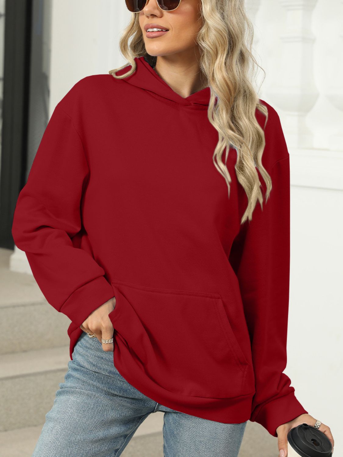 Blue Zone Planet | Pocketed Long Sleeve Hoodie-TOPS / DRESSES-[Adult]-[Female]-2022 Online Blue Zone Planet