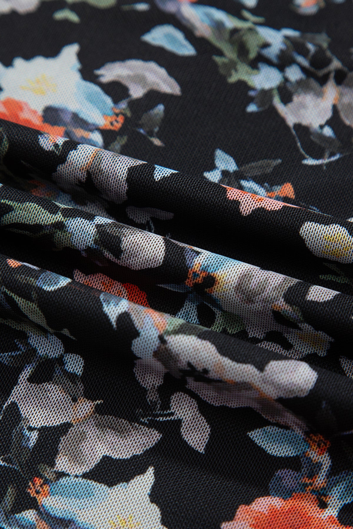 Black Floral Print Mesh Thumb Hole Long Sleeve Mock Neck Pullover Top-Pre Order/Pre Order Tops-[Adult]-[Female]-2022 Online Blue Zone Planet